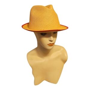 Greenpacha Straw Fedora Hat with Pink Contrast Trim NWOT